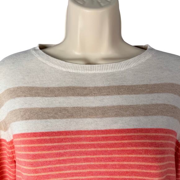 Oxford Golf Sweater Womens Medium Coral Pink Striped Cotton Modal Knit Preppy - Picture 2 of 15